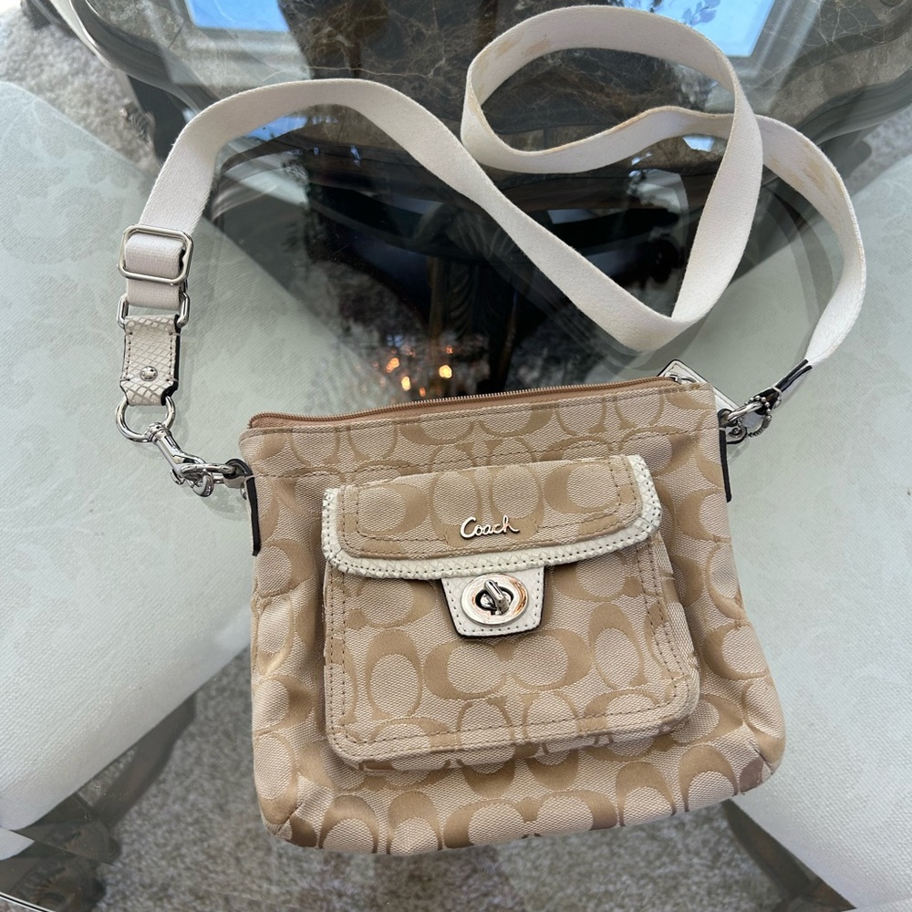 Coach crossbody bag. Tan with coach logo 9” x 8” - Picture 2 of 2